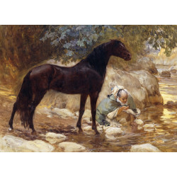 An arab watering his horse by a river c1890