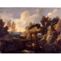 Fishermen near a rocky gateway