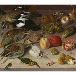 Still life with fruits and birds