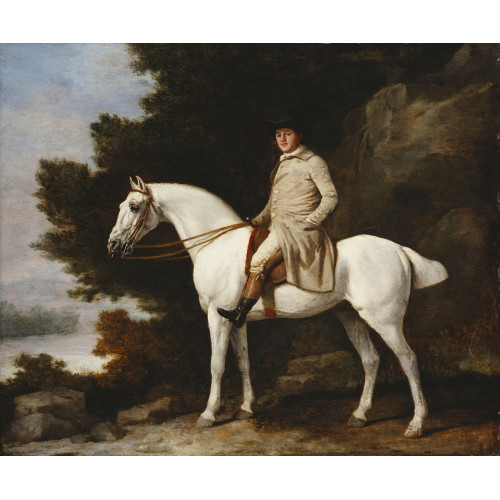 A gentleman on a grey horse in a rocky wooded landscape 1781