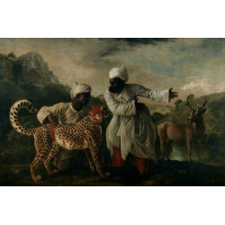 Cheetah with two indian servants and a deer
