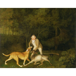 Freeman the earl of clarendons gamekeeper with a dying doe and hound
