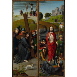 Christ carrying the cross with the crucifixion the resurrection with the pilgrims of emmau...