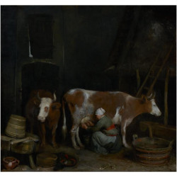 A maid milking a cow in a barn gerard ter borch or terborch