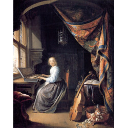 A lady playing the clavichord