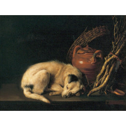 A sleeping dog with terracotta pot 1650