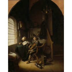 Interior with a young violinist