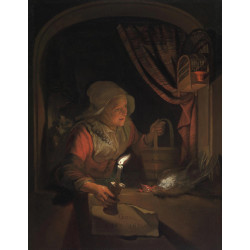 Old woman at a window with a candle 1