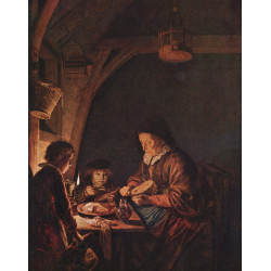 Old woman cutting bread