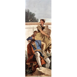 A seated man and a girl with a pitcher