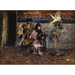 Couple in spanish dress with two parrots el matador