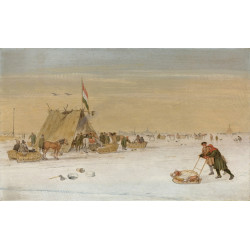 A winter landscape with figures on the ice
