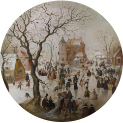 A winter scene with skaters near a castle 2