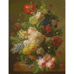 Flowers in a vase on a marble console table 1816