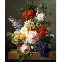 Still life with flowers and fruit