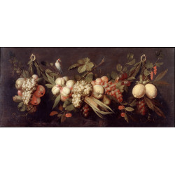 Still life with fruit and a bird