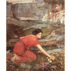 Maidens picking flowers by a stream