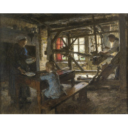Figures in a cottage interior