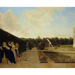 A formal garden three ladies surprised by a gentleman