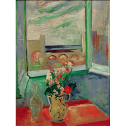 Levanto i blumenstrauss am fenster mit bruecke