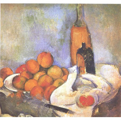 Still life with bottles and apples