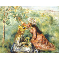 Girls picking flowers in a meadow