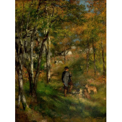 Le peintre jules le coeur et ses chiens dans la foret de fontainebleau 1866