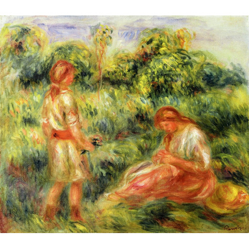 Two young women in a landscape