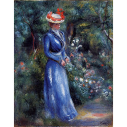 Woman in a blue dress standing in the garden of saint cloud 1899