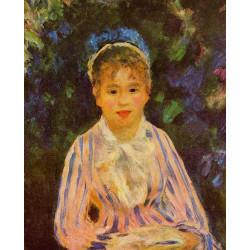 Young woman in a blue and pink striped shirt 1875