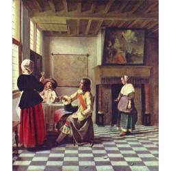 A woman drinking with two men