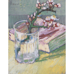Blossoming almond branch in a glass with a book 1888 Blossoming almond branch in a glass with a book 1888