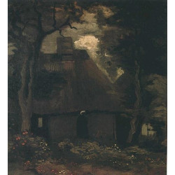 Cottage with trees and peasant woman 1885 Cottage with trees and peasant woman 1885