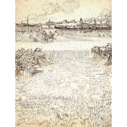 Wheat field with sheaves and arles in the background 1888 Wheat field with sheaves and arles in the background 1888