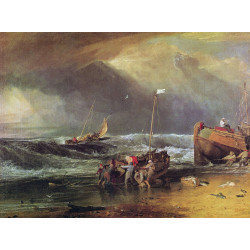 A coast scene with fishermen hauling a boat ashore 1803 A coast scene with fishermen hauling a boat ashore 1803