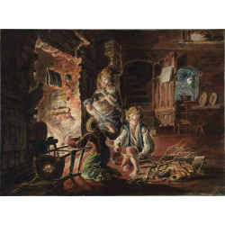 Cottage interior by firelight 1790 91